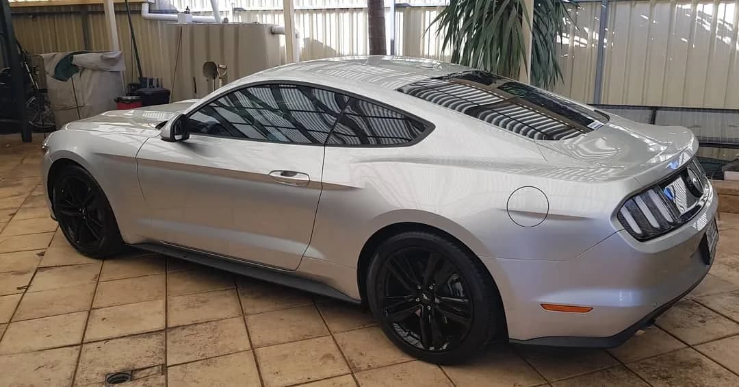 Silver Ford Mustang GT with fresh window tint by Pro Tint Adelaide